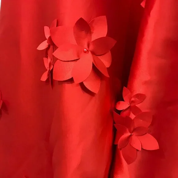 SHERRI HILL Formal Dress Sleeveless A-Line Gown Flower Petal Appliques Red Sz 2 - Picture 9 of 14